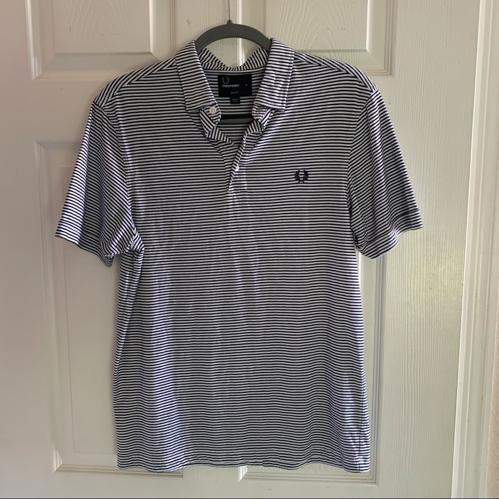 Fred Perry Navy and White Striped Polo
